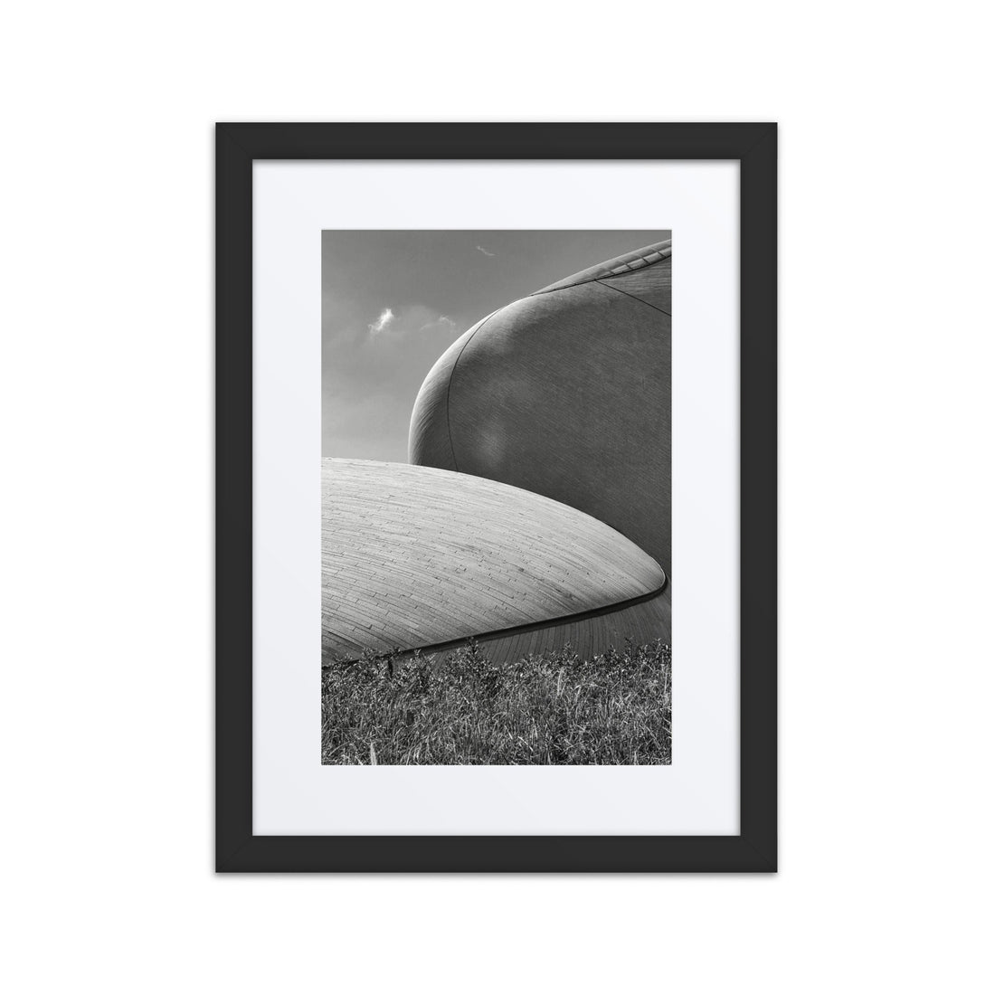 Black and white architectural photo in sleek black frame, modern wall art décor